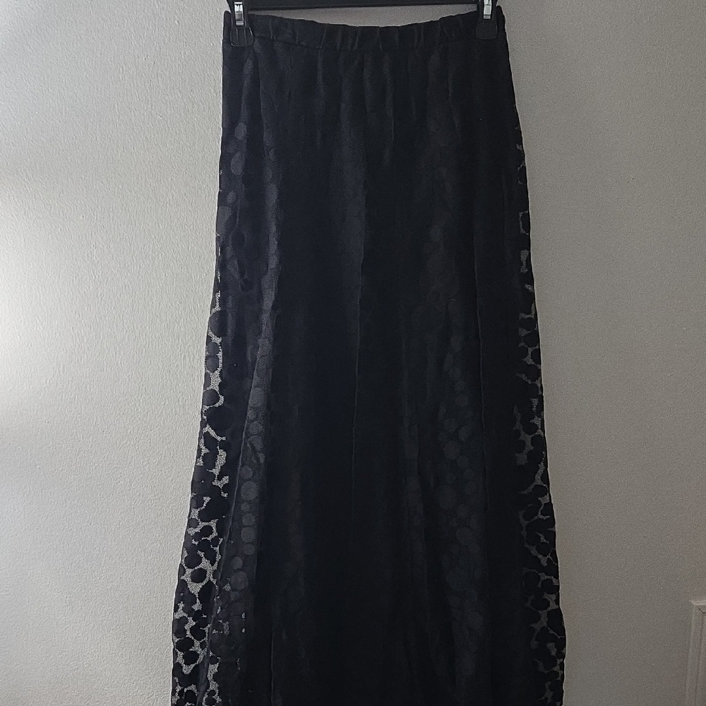 bobeau Black Maxi Skirt with Mesh Layer Of Subtle Dots